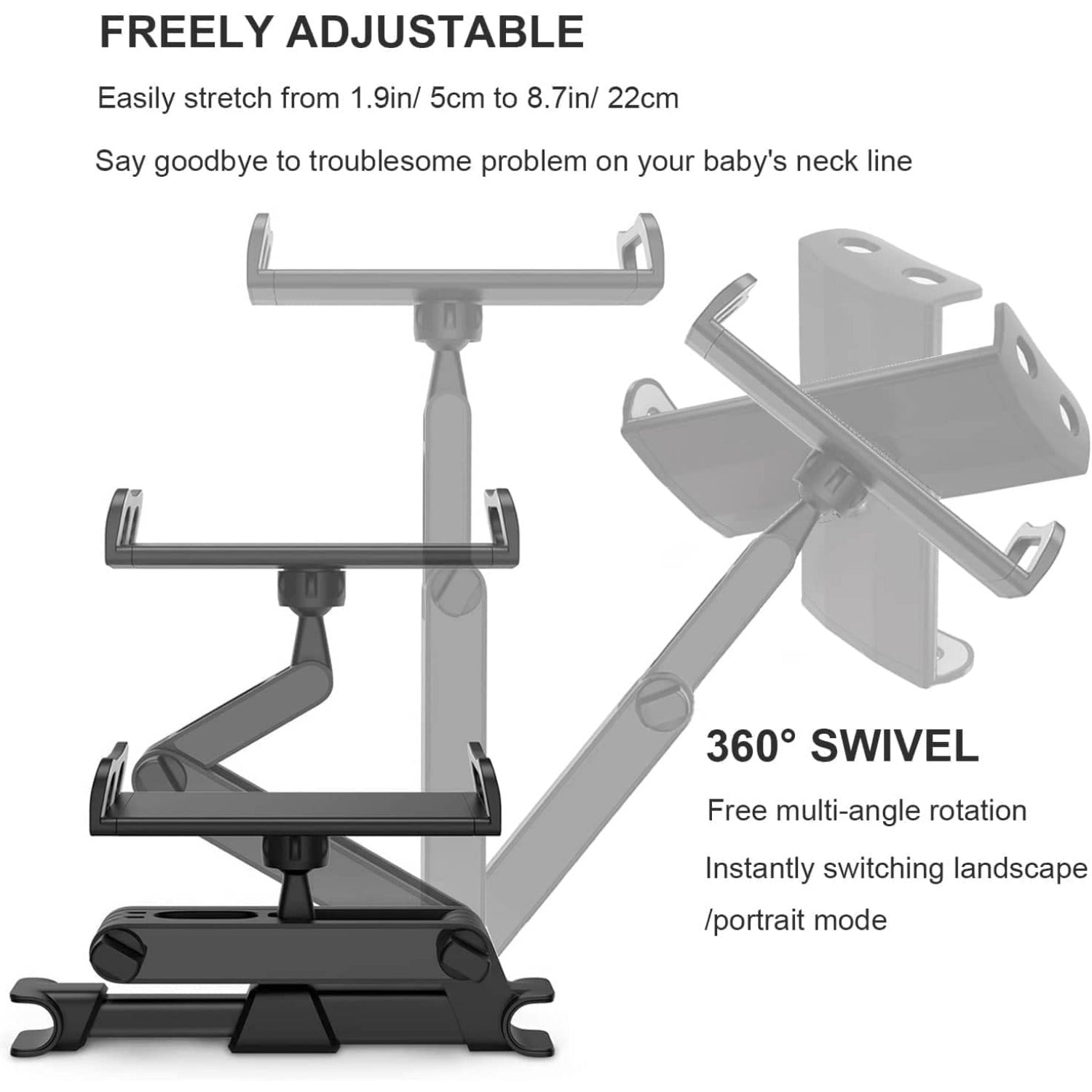 Universal Car Headrest Tablet Mount Adjustable Swivel for Ipad Phone