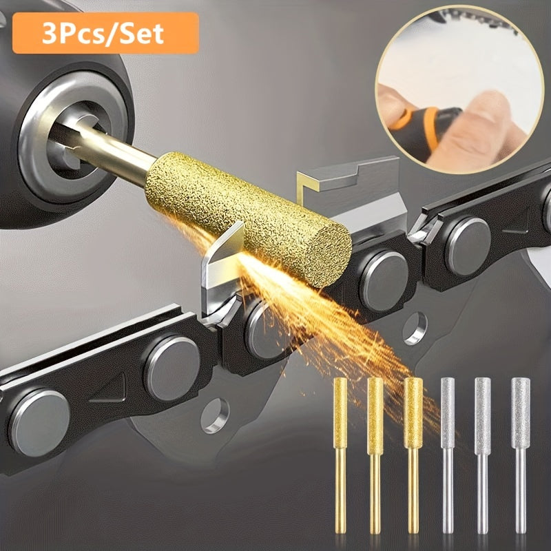 3-Piece Metal Emery Grinding Head Set for Chainsaw Chain Sharpening Electric File Tool