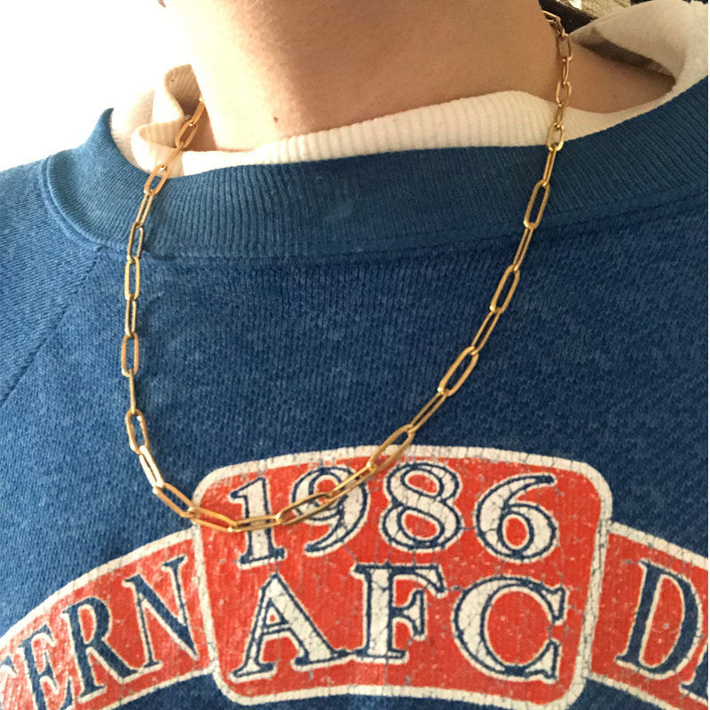 Unisex Punk Rectangular Paper Clip Collarbone Chain Necklace Jewelry