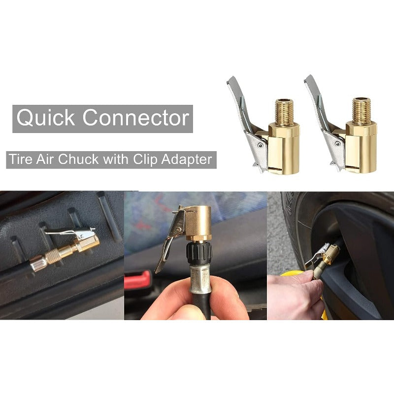 Brass Tire Air Chuck With Clip Adapter For Vehicle Inflation Pump
