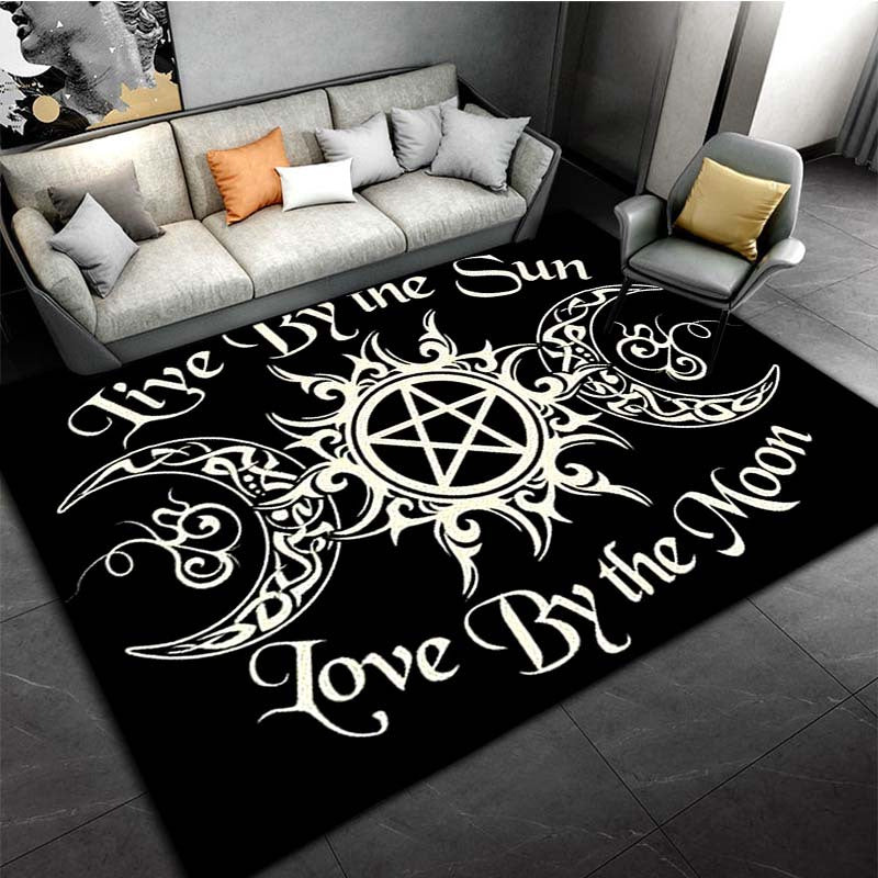 Moon and Pentagram Sun Pattern Rug, Lightweight Anti-Skid Carpet for Living Room and Bedroom