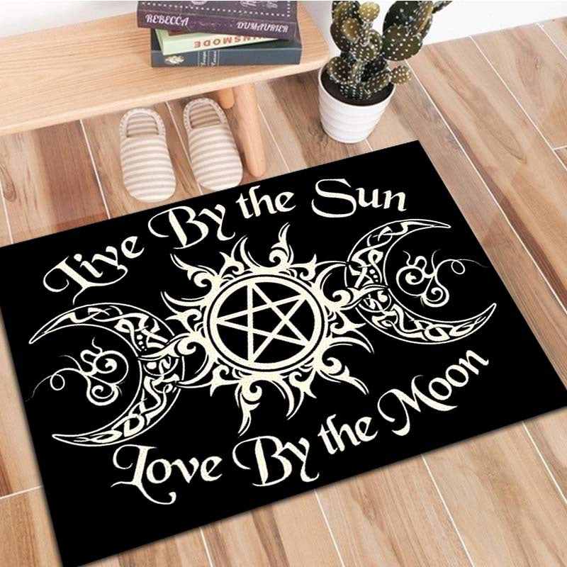 Moon and Pentagram Sun Pattern Rug, Lightweight Anti-Skid Carpet for Living Room and Bedroom
