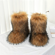 Women's Faux Fur Mid-Calf Boots Furry High-Top Shibuya Y2K Style