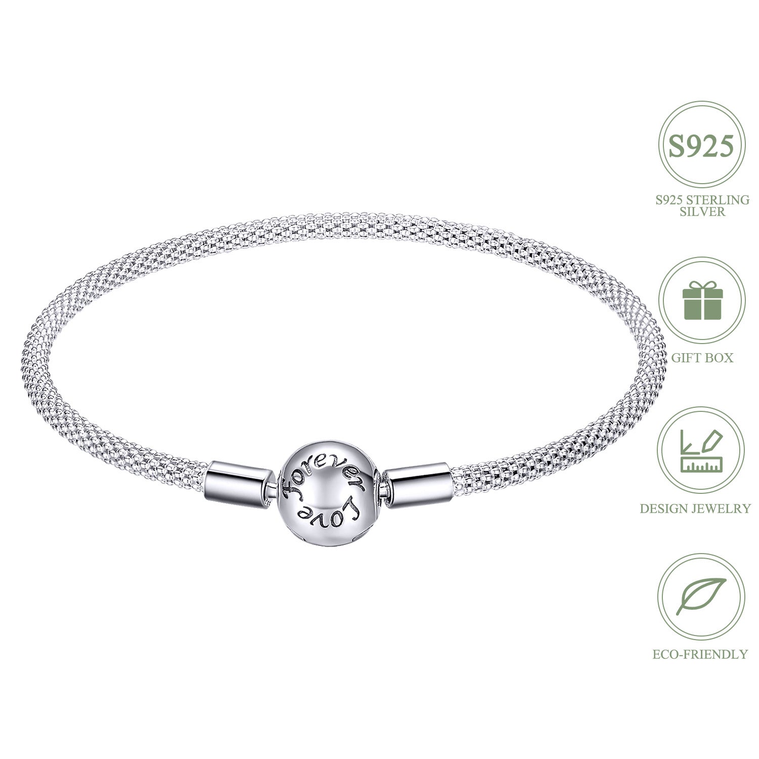 Women's Sterling Silver Love Charm Bracelet - Forever Causal Jewelry Gift