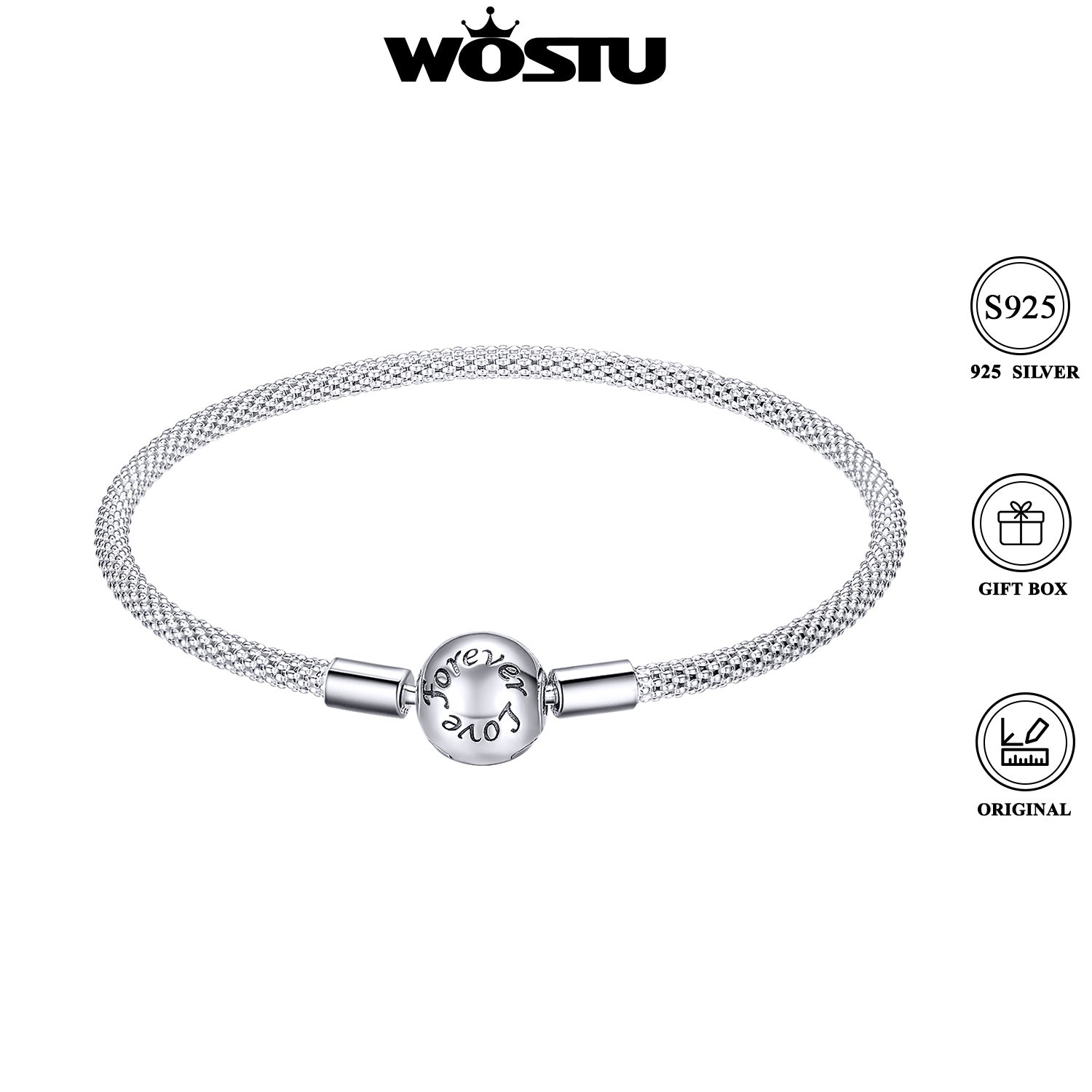 Women's Sterling Silver Love Charm Bracelet - Forever Causal Jewelry Gift