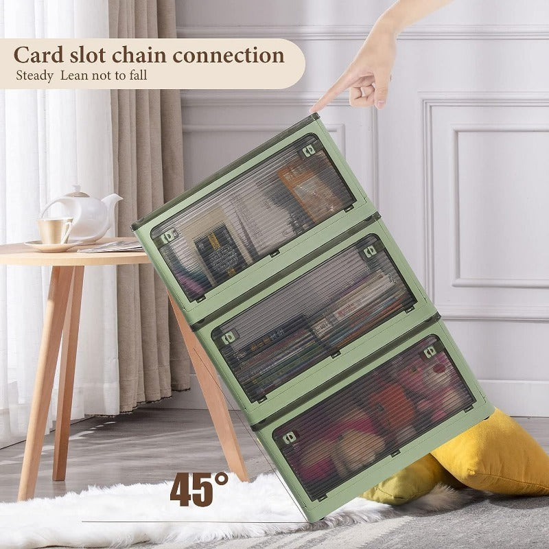 Foldable Plastic Storage Bin with Wheels for Toys Clothing and Home Organization