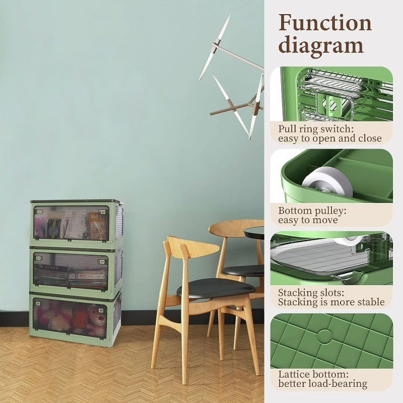 Foldable Plastic Storage Bin with Wheels for Toys Clothing and Home Organization