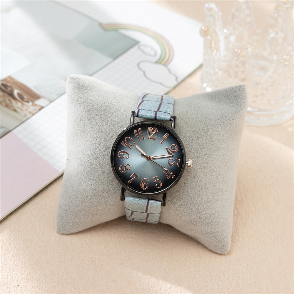 Women’s Quartz Watch with Vintage Gradient Dial and PU Leather Band