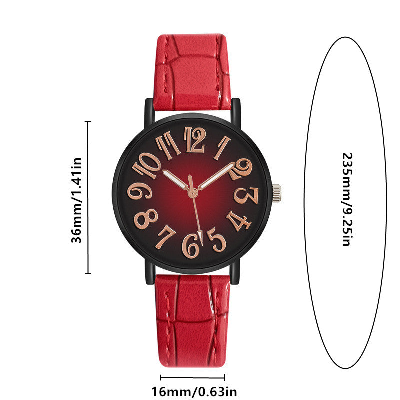 Women’s Quartz Watch with Vintage Gradient Dial and PU Leather Band