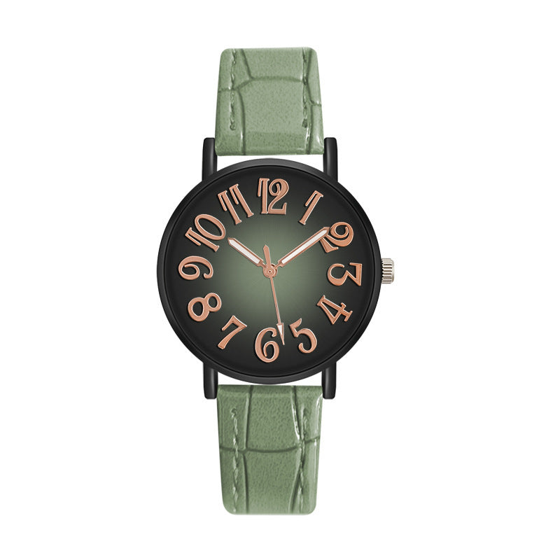 Women’s Quartz Watch with Vintage Gradient Dial and PU Leather Band