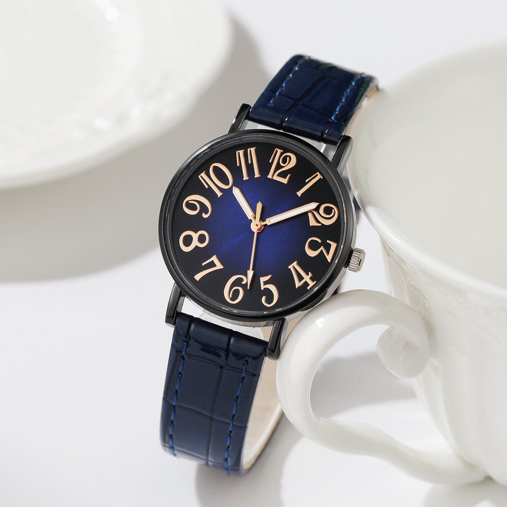 Women’s Quartz Watch with Vintage Gradient Dial and PU Leather Band