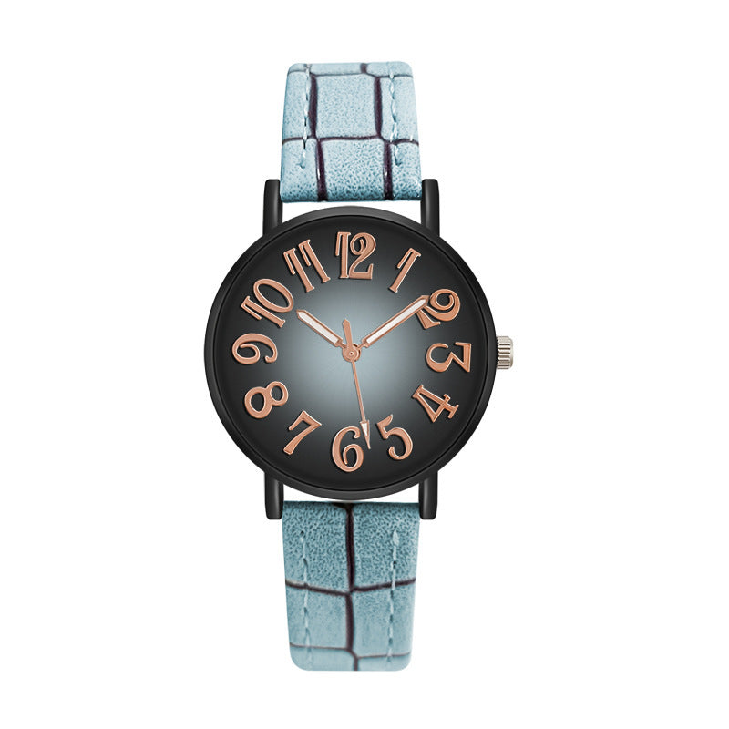 Women’s Quartz Watch with Vintage Gradient Dial and PU Leather Band