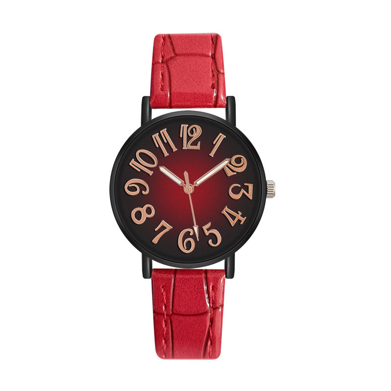 Women’s Quartz Watch with Vintage Gradient Dial and PU Leather Band