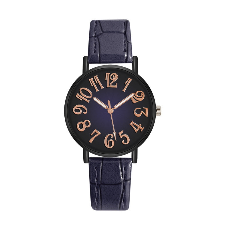 Women’s Quartz Watch with Vintage Gradient Dial and PU Leather Band