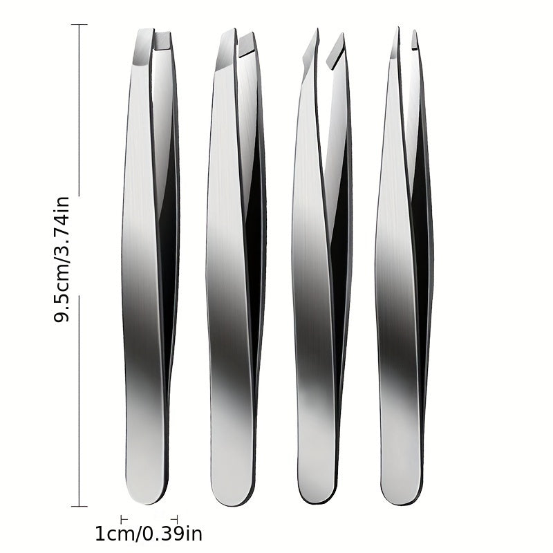 4-Piece Professional Tweezers Set for Eyebrows Facial Hair Splinters Women Men