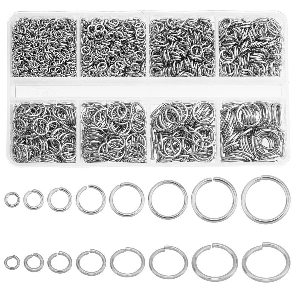 Stainless Steel Jump Rings 2240 dona 20-22 Gauge 3-10mm diametrli ochiq dumaloq zargarlik buyumlari uchun