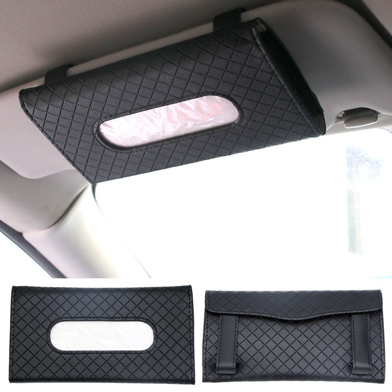 Universal Car Tissue Box Holder PU Leather Sun Visor Organizer
