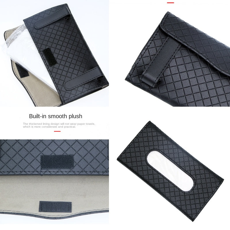 Universal avtomobil uchun qog'oz qutisi tutqichli PU charm quyosh nuri tashkilotchisi