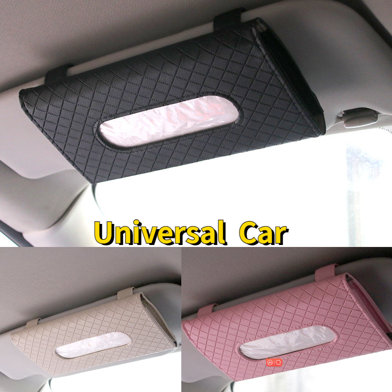 Universal Car Tissue Box Holder PU Leather Sun Visor Organizer