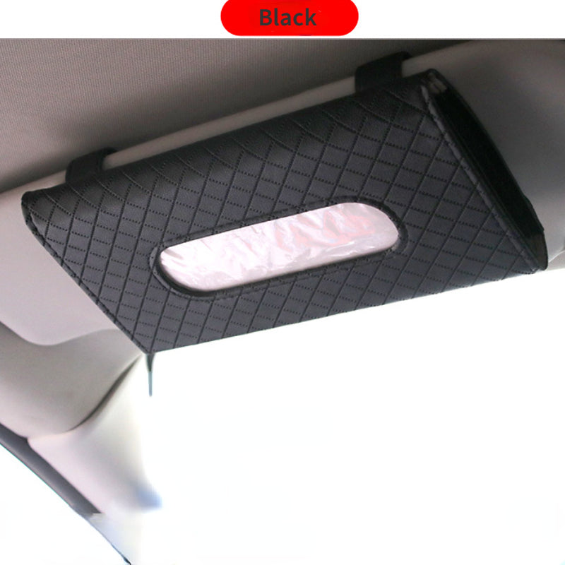 Universal avtomobil uchun qog'oz qutisi tutqichli PU charm quyosh nuri tashkilotchisi