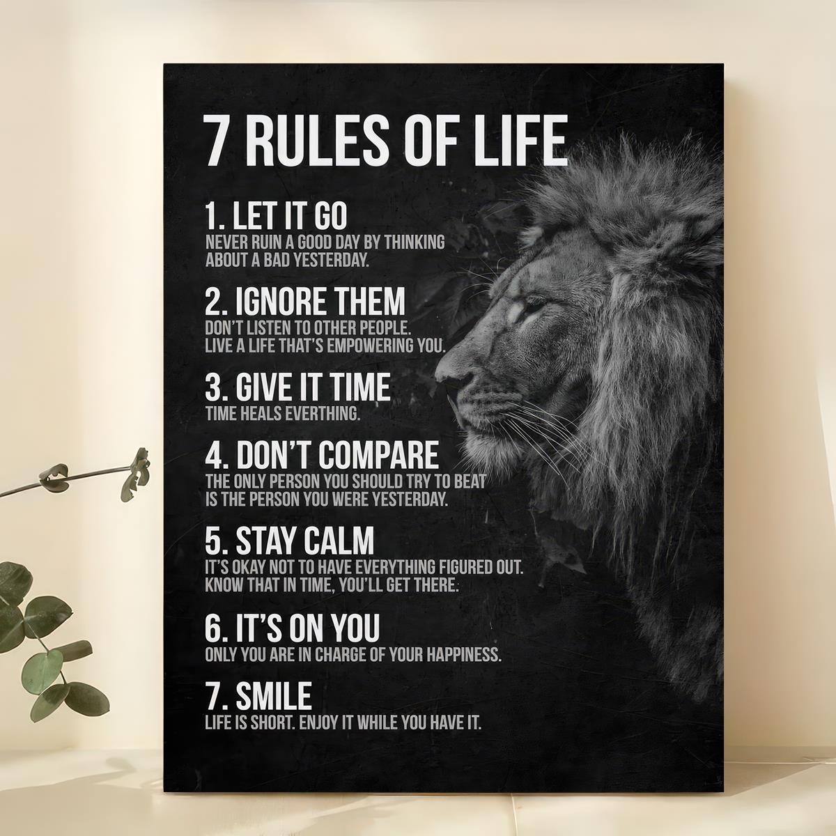 Vintage Canvas Wall Art Poster with Inspirational Quotes and 7 Rules of Life for Bedroom Decor