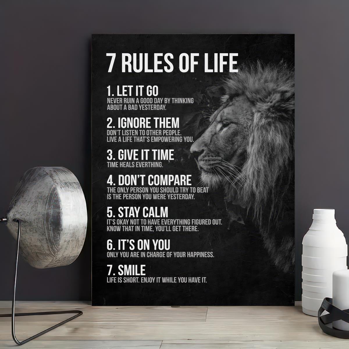 Vintage Canvas Wall Art Poster with Inspirational Quotes and 7 Rules of Life for Bedroom Decor