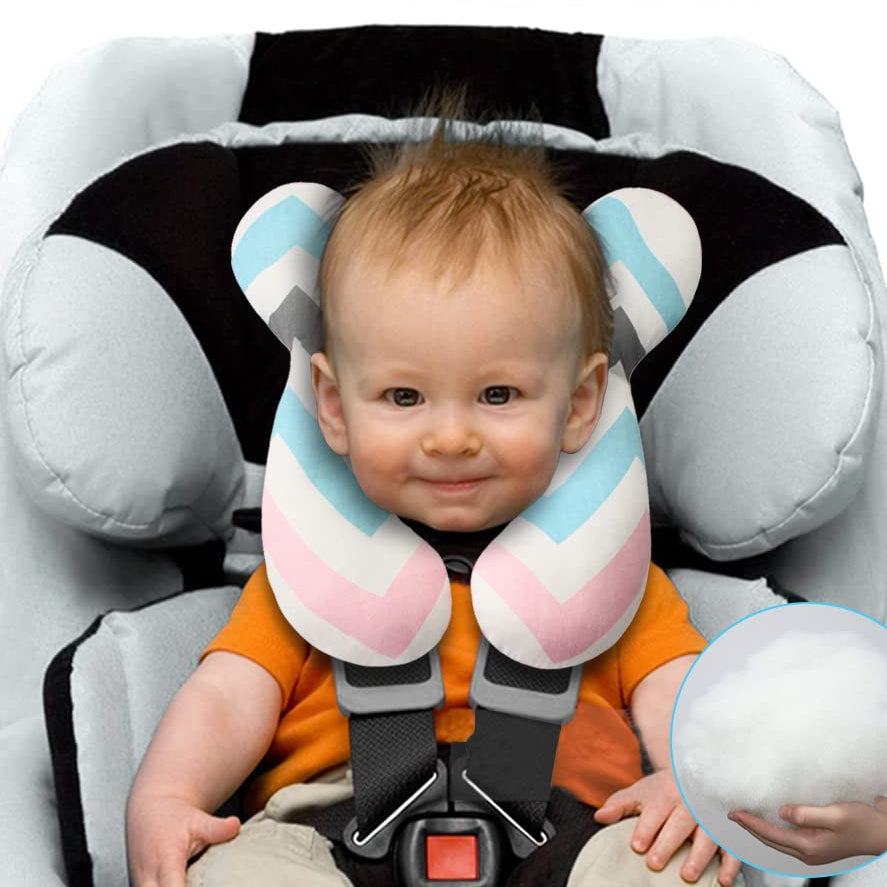 Kids Neck Support Pillow Lightweight Travel Cushion for Car Seat and Stroller White and Red
