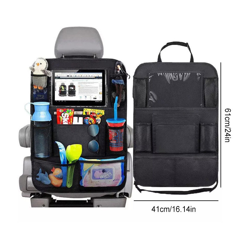 Bolalar va kichkina bolalar uchun stol tutuvchi va saqlash choʻntagi bilan avtomobil orqa o‘rindiq tashkilotchisi
