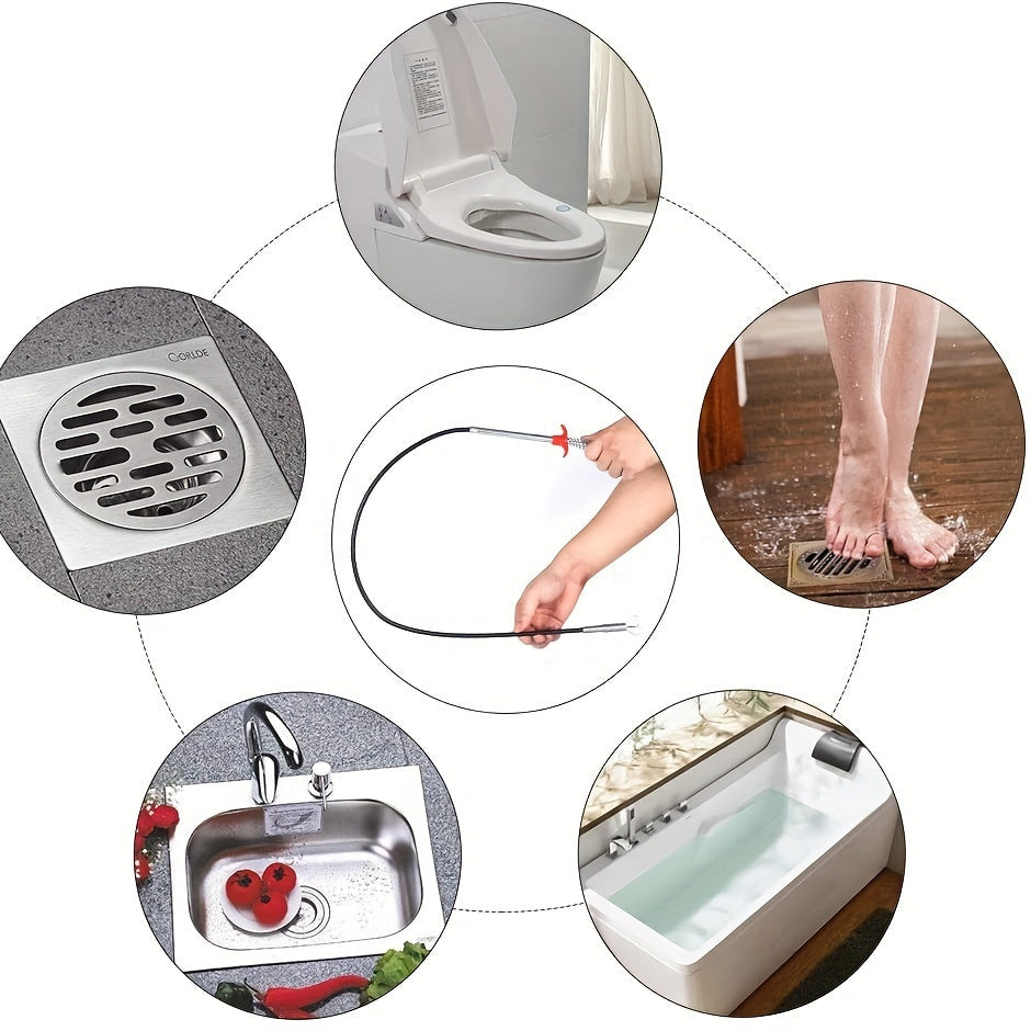 Drain Cleaning Dredging Tool with Grapple Hook for Sink Clogs, Flexible and Long