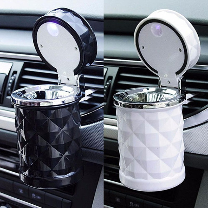 Car Ashtray With LED Light Rhinestone Smokeless Cup Holder Storage Auto Accessory