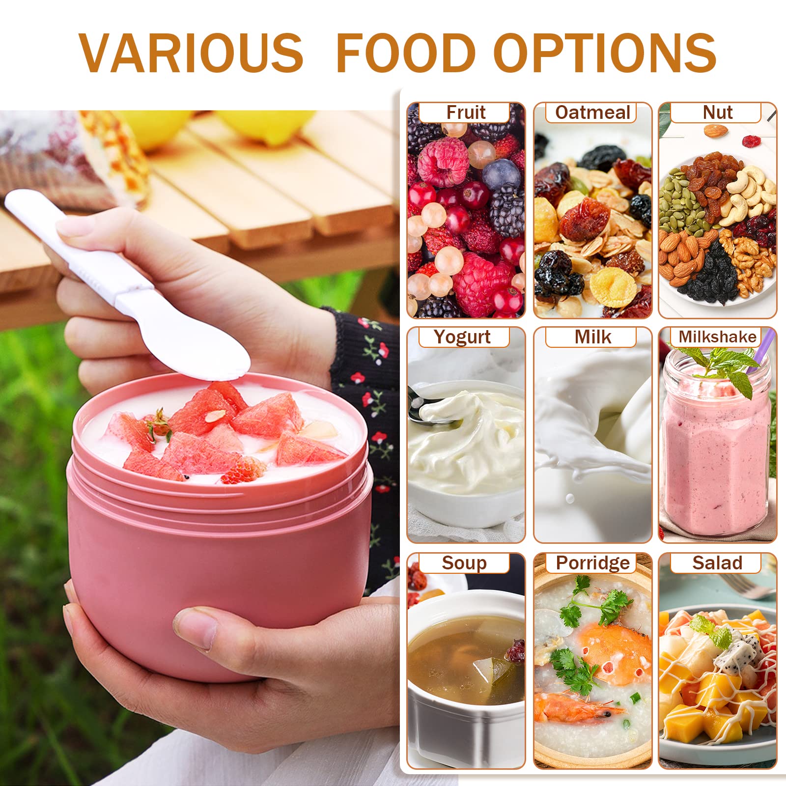 20oz Leak-Proof Plastic Oatmeal and Yogurt Storage Containers with Lids and Spoon