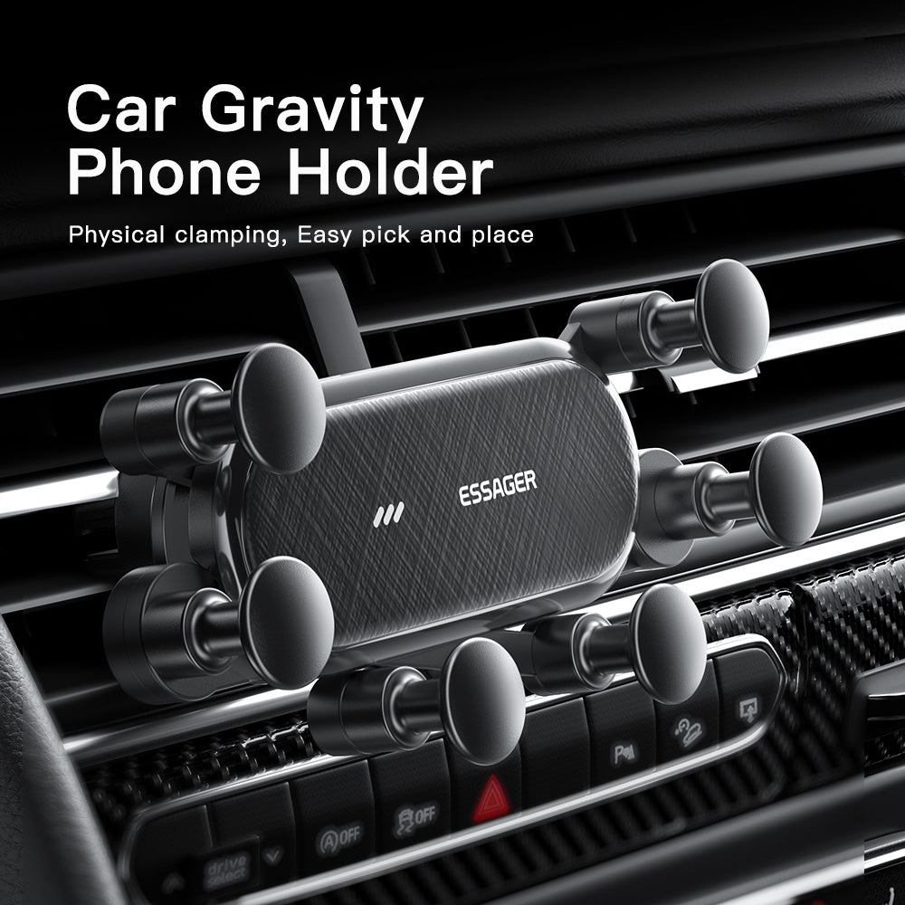 Essager Gravity Car Phone Holder iPhone, Samsung, Xiaomi smartfonlari uchun havo ventilyatsiya klipi yordamida.