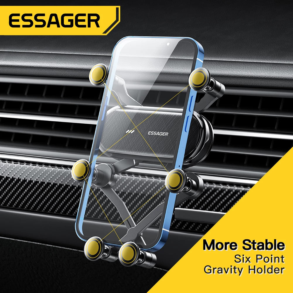 Essager Gravity Car Phone Holder iPhone, Samsung, Xiaomi smartfonlari uchun havo ventilyatsiya klipi yordamida.