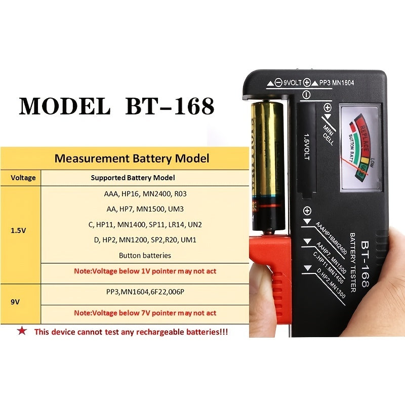 Universal Battery Tester for AA AAA C D 9V 1.5V Batteries with Color Gauge