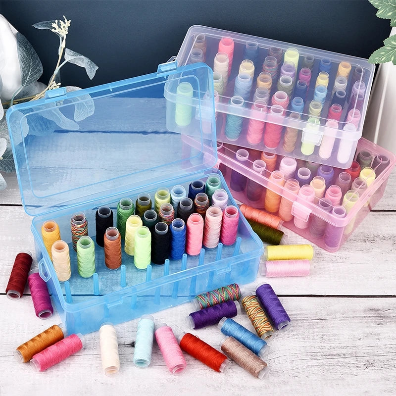 Plastic Sewing Thread Organizer Box with Bobbins and Needle Spool Holder for DIY Sewing and Art Supplies