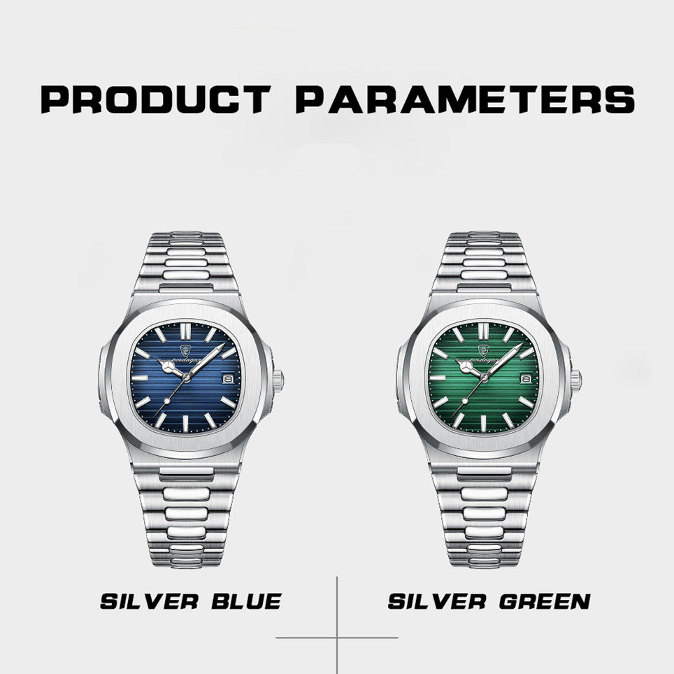 Men's Casual Square Alloy Watch with Calendar Water-Resistant Quartz