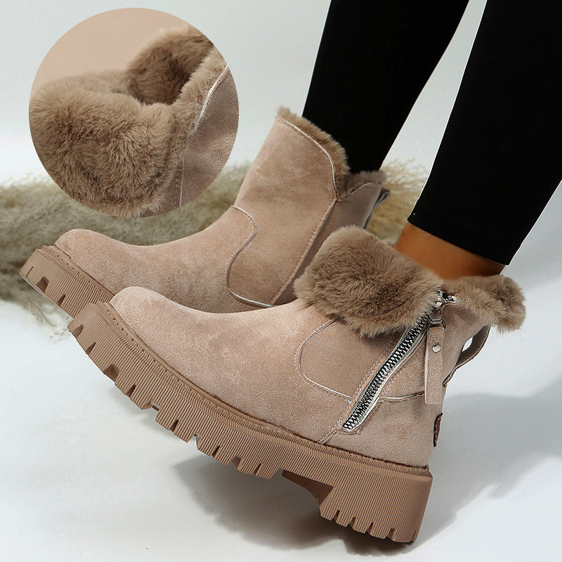 Women’s Fleece-Lined Snow Boots Rubber Sole Winter Ankle Booties