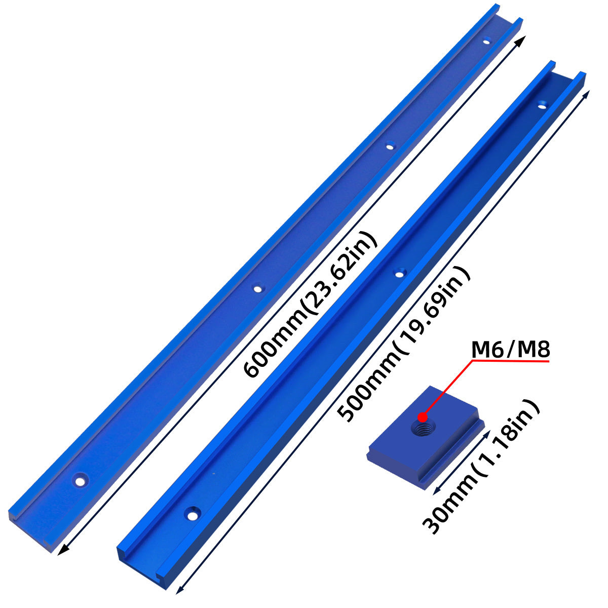 50cm 60cm Aluminum T-Track with T-Slider for Woodworking Table Saw Router Workbench