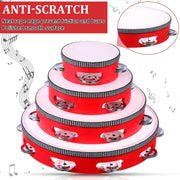 Red Wooden Handheld Tambourine with Metal Jingles for Adults 4 Sizes Rhythm Percussion Musical Instrument