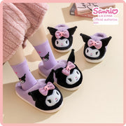 Women's Fall Winter Cartoon Slippers with Cinnamoroll Hello Kitty Kuromi Fabric PVC Sole