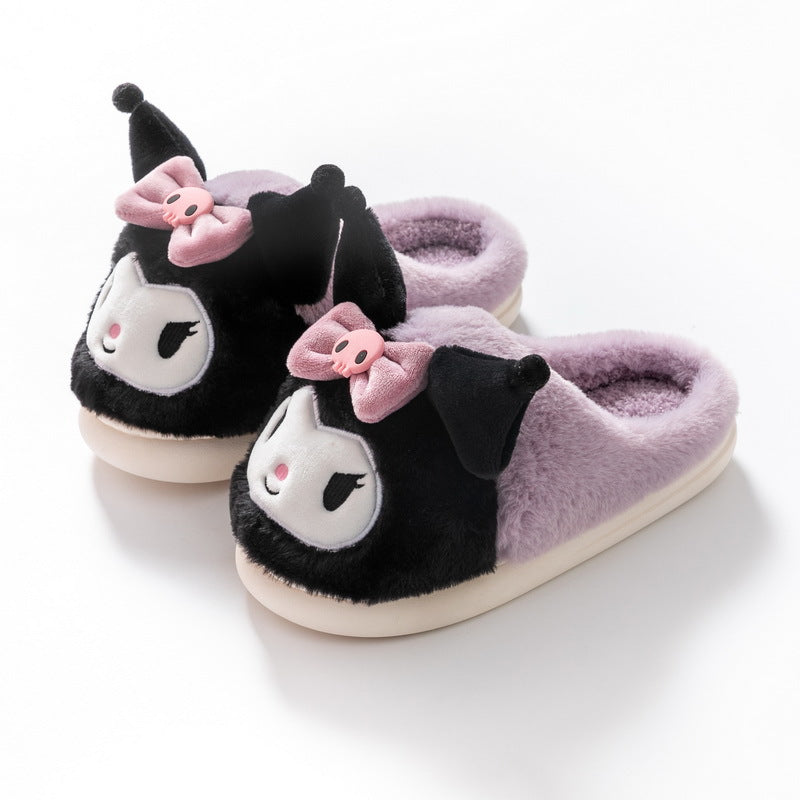 Women's Fall Winter Cartoon Slippers with Cinnamoroll Hello Kitty Kuromi Fabric PVC Sole