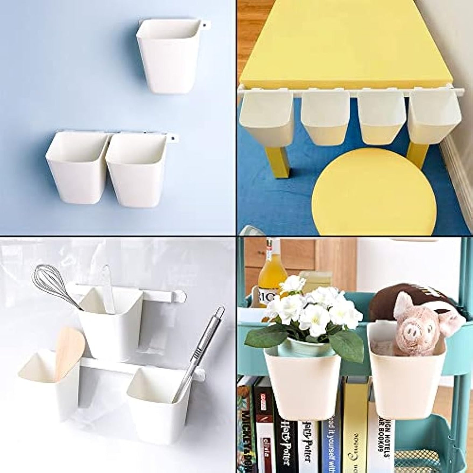 Hanging Cup Holder Storage Basket and Rolling Cart Accessories Set 5 Pieces