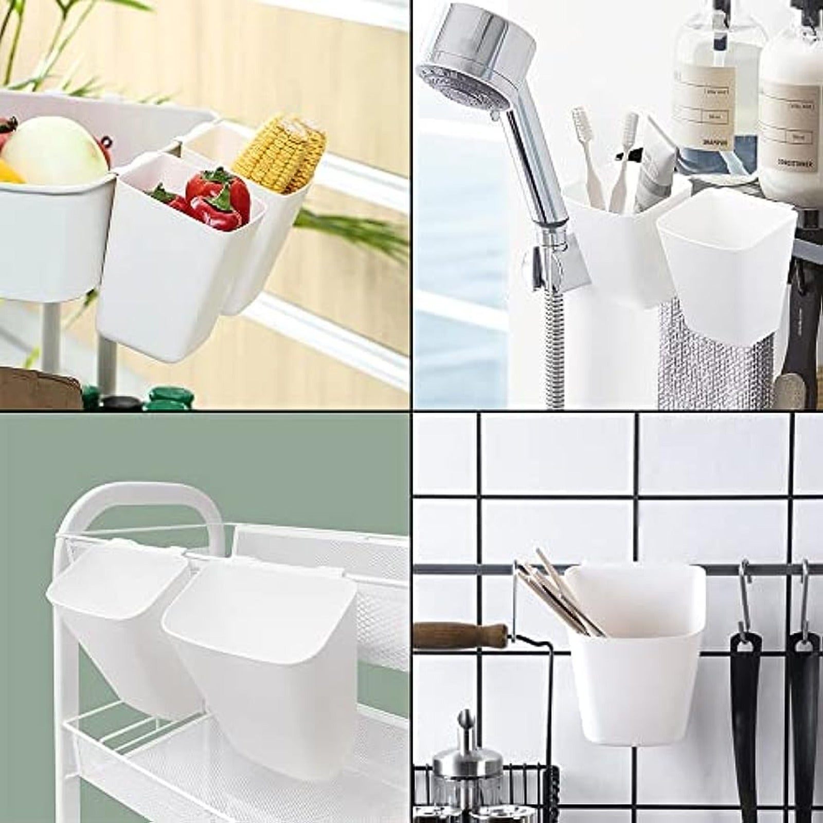 Hanging Cup Holder Storage Basket and Rolling Cart Accessories Set 5 Pieces