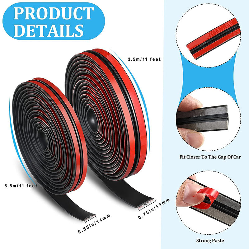 Avtomobil old va orqa T-seal uchun 2 dona shisha oynasi g'ovakligi uchun kauchuk yostiq weatherstrip