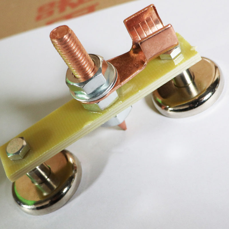 Тяжелая магнитная зажимная заземляющая скоба для сварки с двойной головкой, медный хвост, нагрузка на вытягивание 3 кг, зеленая изоляция