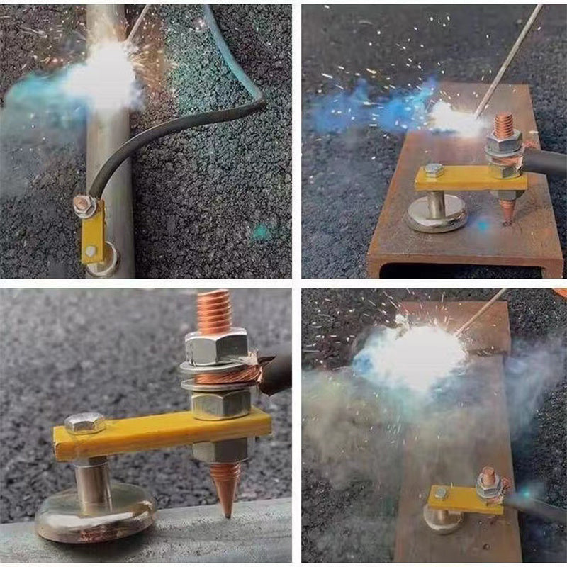 Тяжелая магнитная зажимная заземляющая скоба для сварки с двойной головкой, медный хвост, нагрузка на вытягивание 3 кг, зеленая изоляция