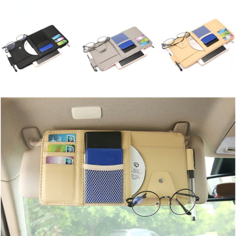 Organizador de tarjetas para parasol de coche, caja de almacenamiento con clip para gafas de sol