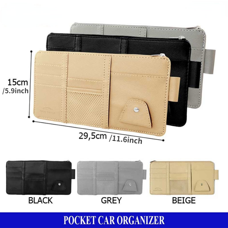 Car Sun Visor Card Organizer Holder Storage Box with Sunglasses Clip
