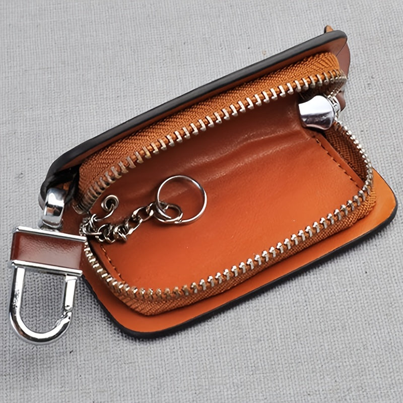 Black PU Leather Car Key Fob Cover Zipper Protector Keychain