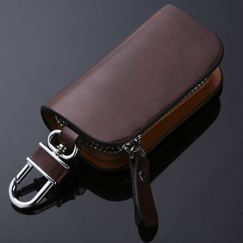 Black PU Leather Car Key Fob Cover Zipper Protector Keychain